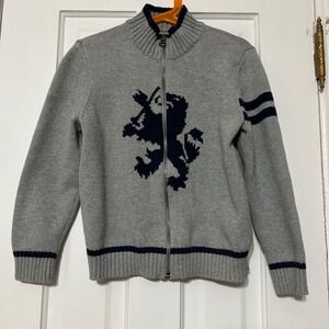 Tommy Hilfiger Boys Gray Lion Crest Full Zip Cardigan Sweater Size 7